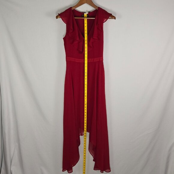 Banana Republic Ruffle Maxi Dress Firebrick Red Georgette Size 0 V-Neck - Picture 8 of 11